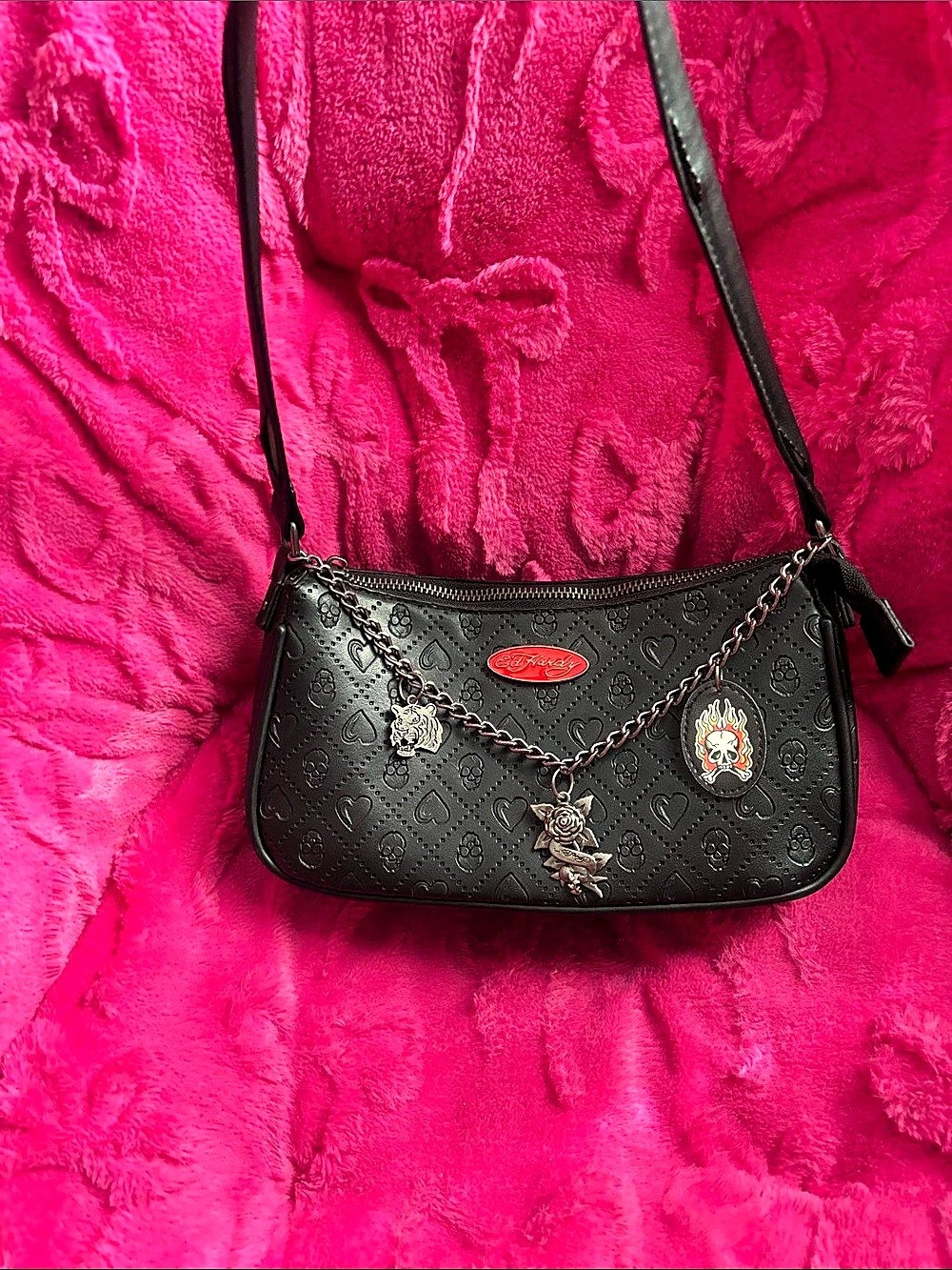 Ed Hardy Black Shoulder Bag With Charms